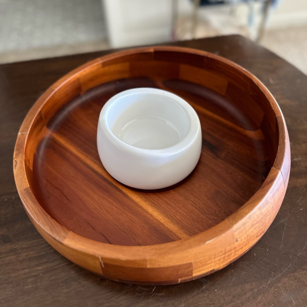 Michael Graves Designs Wooden Serving Bowl with White Ceramic Bowl for chips/dip